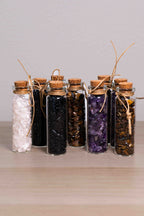 Botes de minerales - Amatista, Obsidiana, Ojo de Tigre y Cuarzo Transparente