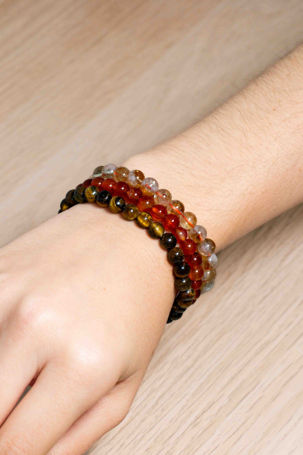 Pack de Pulseras para la Confianza y el Poder Interior - Ojo de tigre, Citrino y Cornalina 6mm