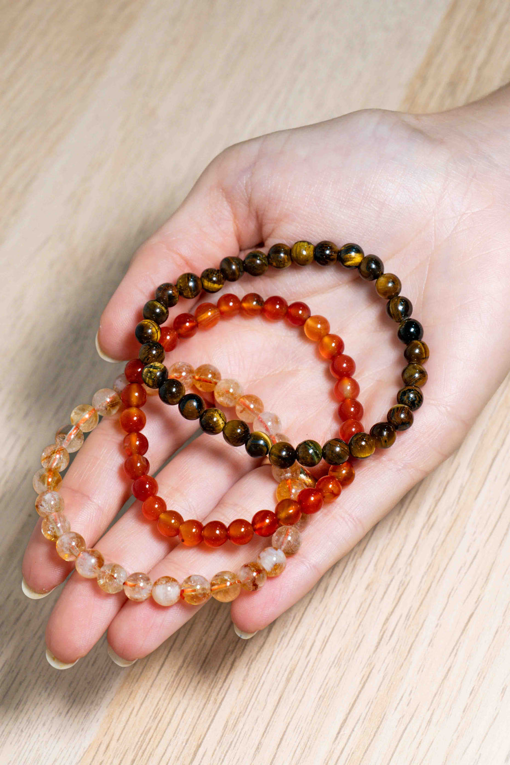 Pack de Pulseras para la Confianza y el Poder Interior - Ojo de tigre, Citrino y Cornalina 6mm