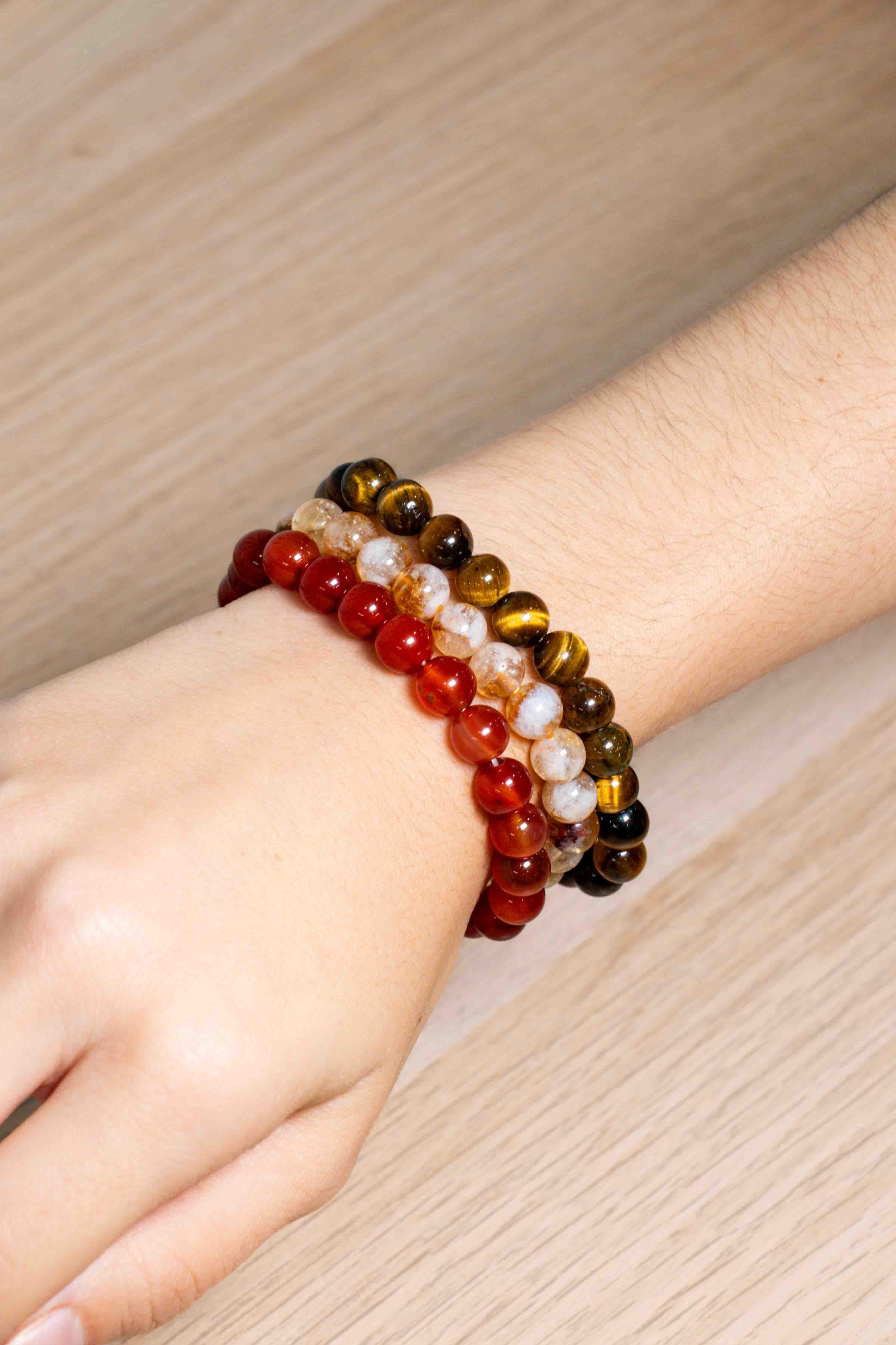 Pack de Pulseras para la Confianza y el Poder Interior - Ojo de tigre, Citrino y Cornalina 8mm