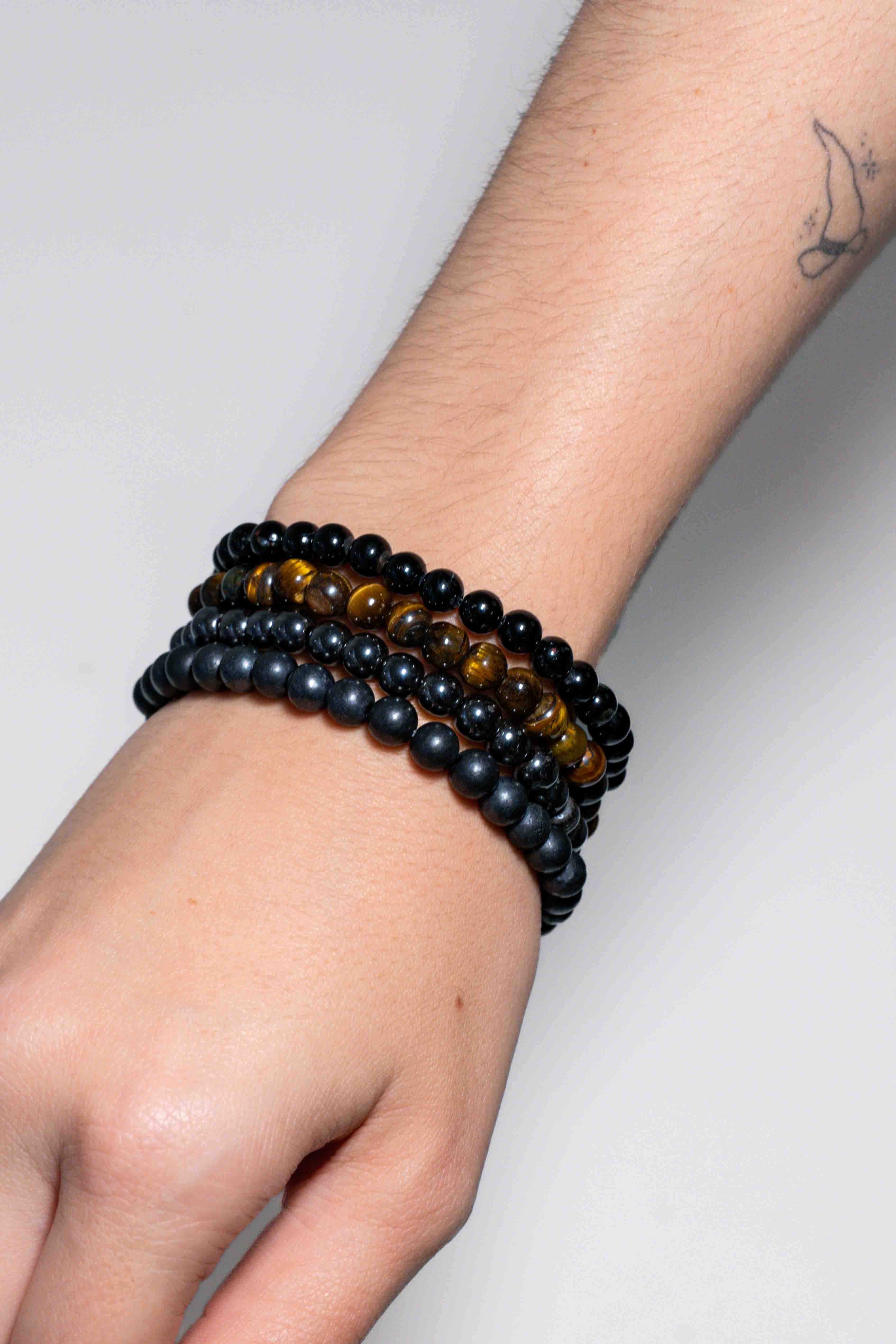 Pack de Pulsera para Protección (Premium) - Ojo de Tigre, Hematite, Turmalina Negra y Shungita