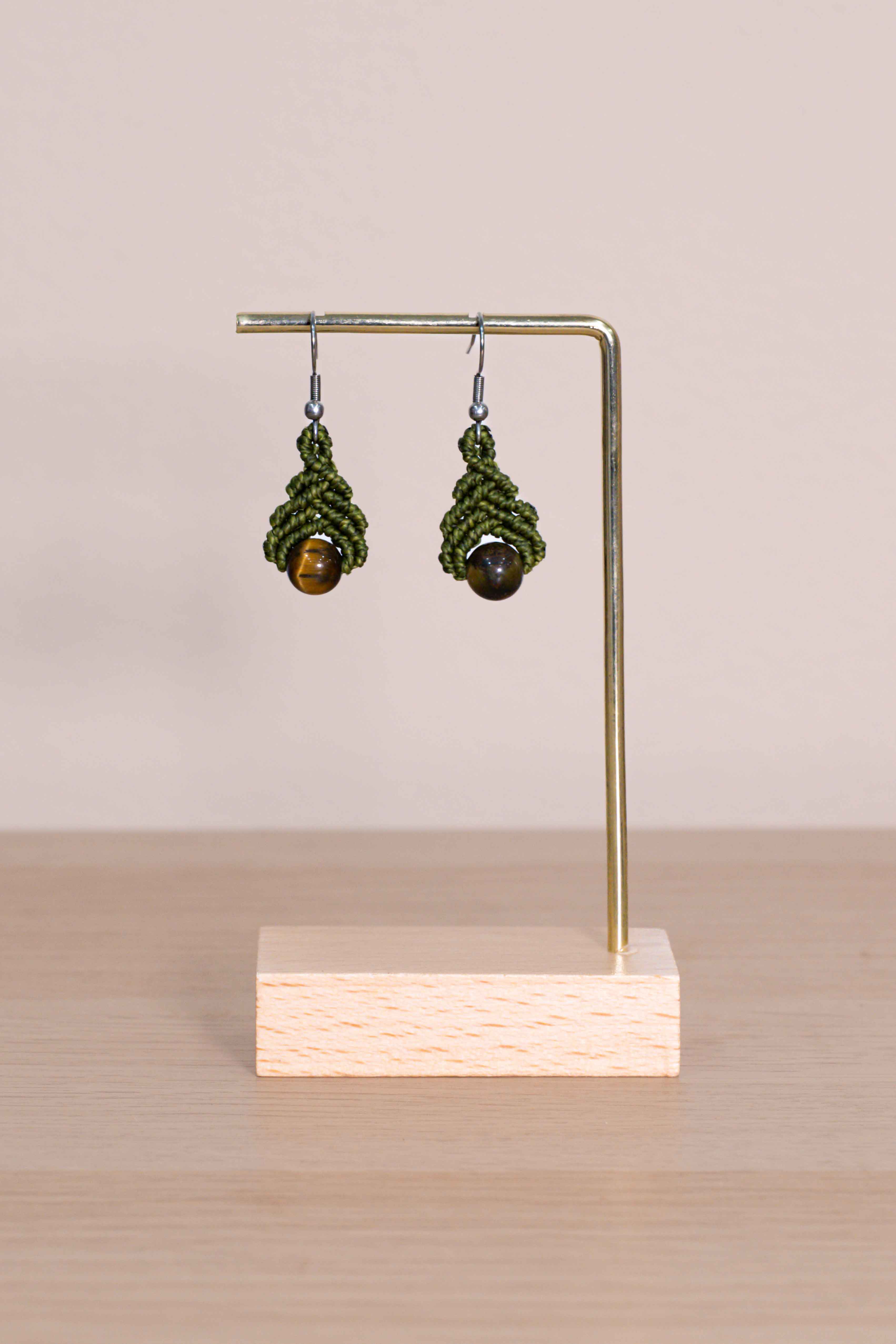 Pendiente Espiral - Ojo de tigre (verde)