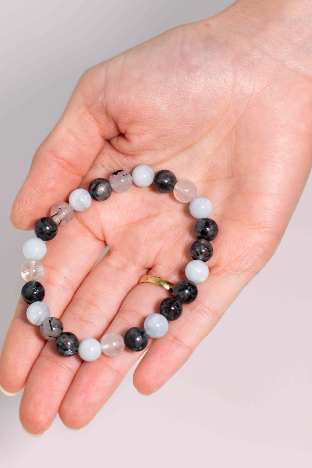 Pulsera Aguamarina, Labradorita y Cuarzo Turmalina