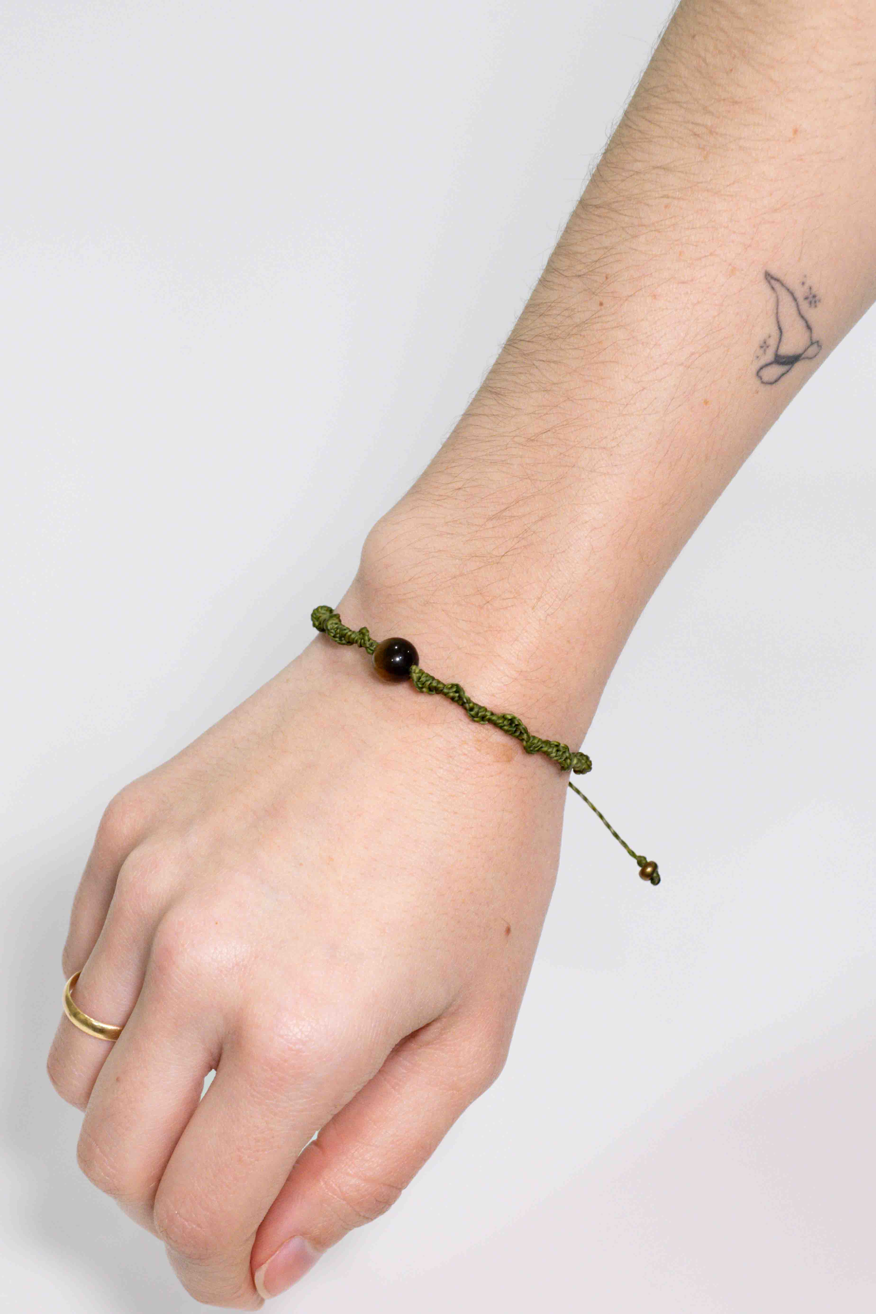 Pulsera de Macramé con Ojo de Tigre (Verde)